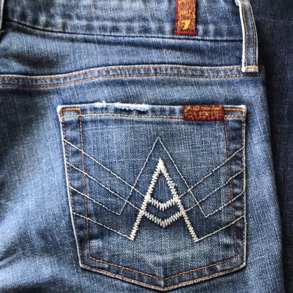 7FAM MEDIUM WASH A POCKET WHITE STICH JEANS SZ 29 - Picture 2 of 16